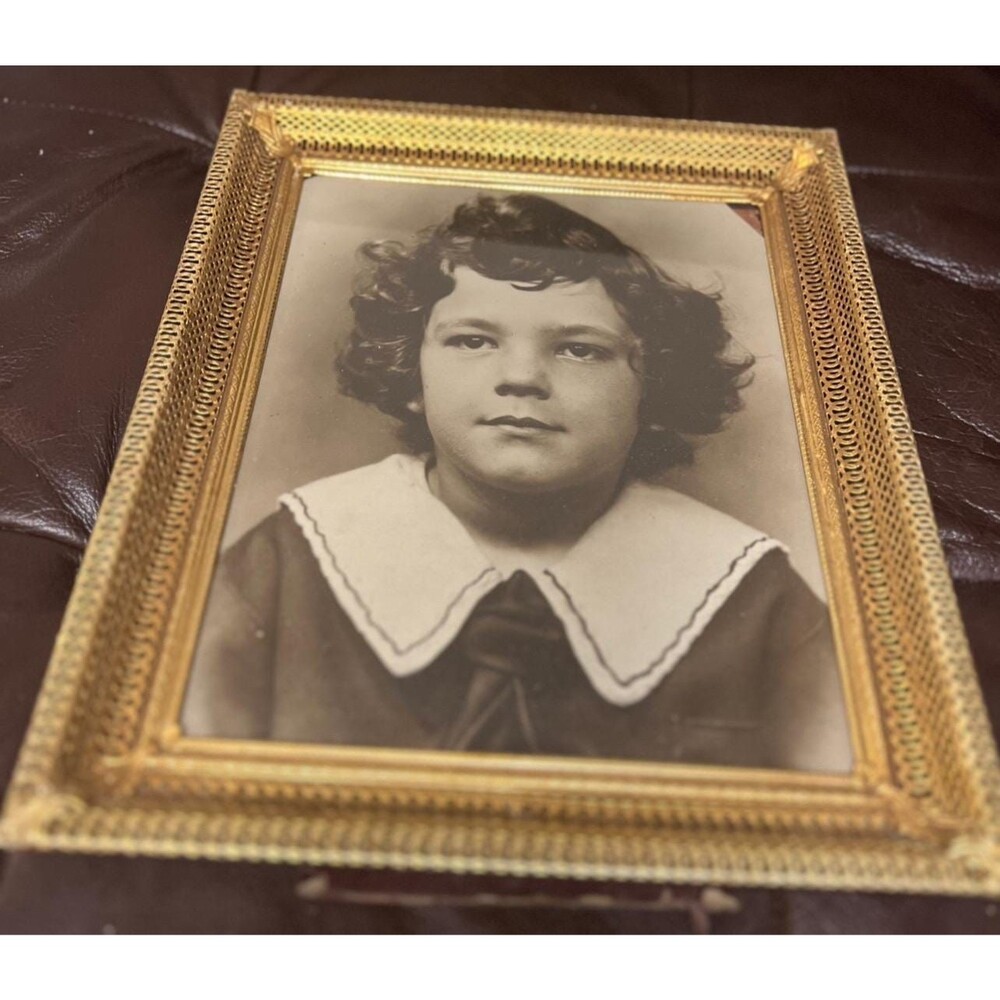 Antique Child Portrait in Ornate Gilt brass Frame 1920s-1930s Photograph